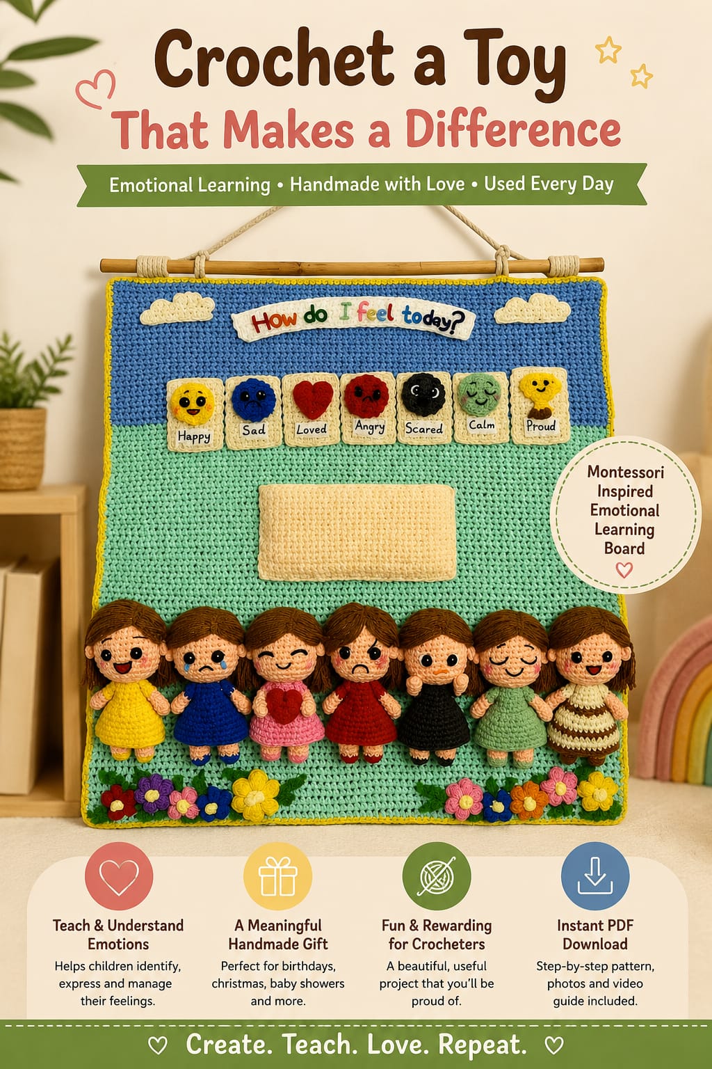 Montessori Feelings Board  Crochet Pattern Bundle+Video Tutorial+Activity Ideas